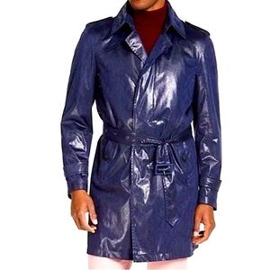 🅽🅴🆆 htf TALLIA men’s viaggo reptile navy trench coat, size Large
